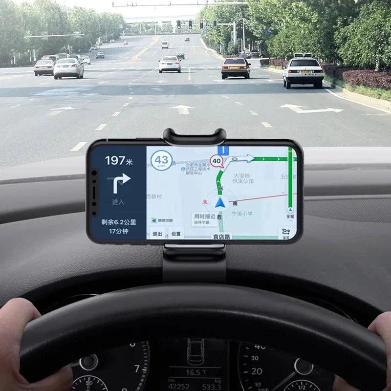 Mandotos 360° rotatable car phone holder, universal dashboard mount for mobile phones, adjustable auto grip phone stand.