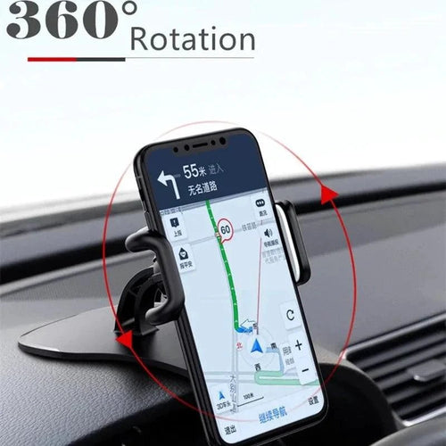 Mandotos 360° rotatable car phone holder, universal dashboard mount for mobile phones, auto grip fixed bracket for vehicles.