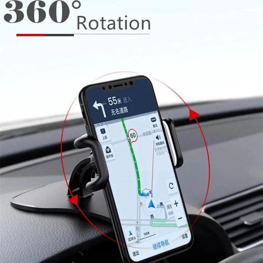 Mandotos 360° rotatable car phone holder, universal dashboard mount for mobile phones, auto grip fixed bracket for vehicles.