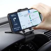 Mandotos 360 rotatable car phone holder, universal dashboard mount for mobile phones with auto grip and fixed bracket.