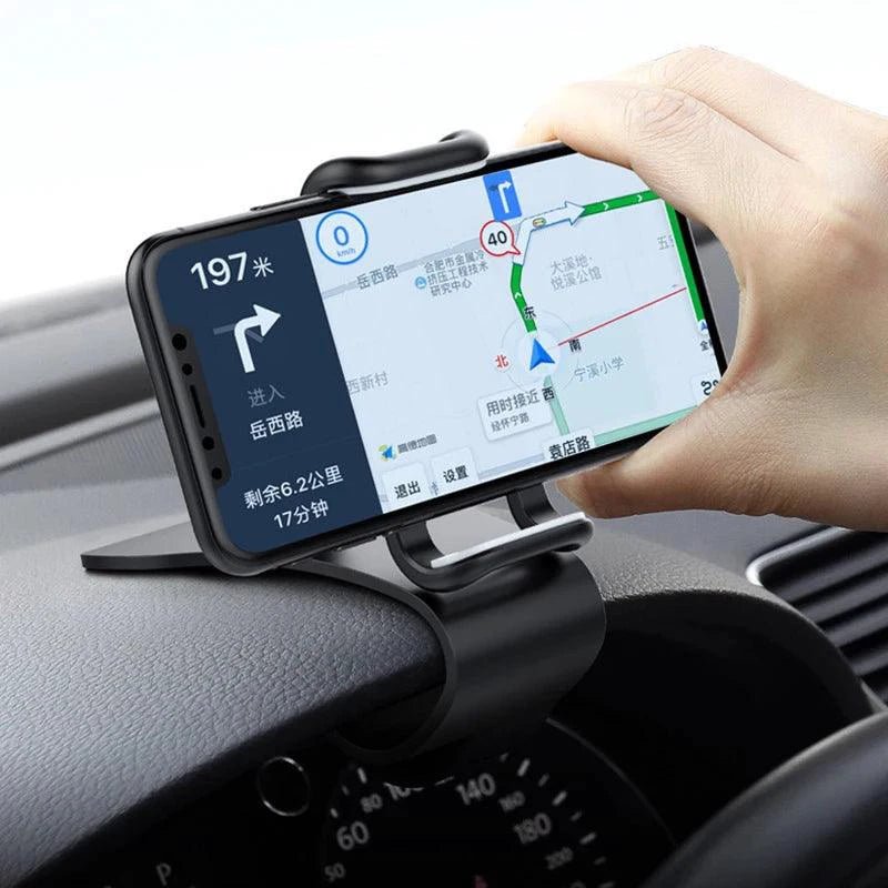Mandotos 360 rotatable car phone holder, universal dashboard mount for mobile phones with auto grip and fixed bracket.