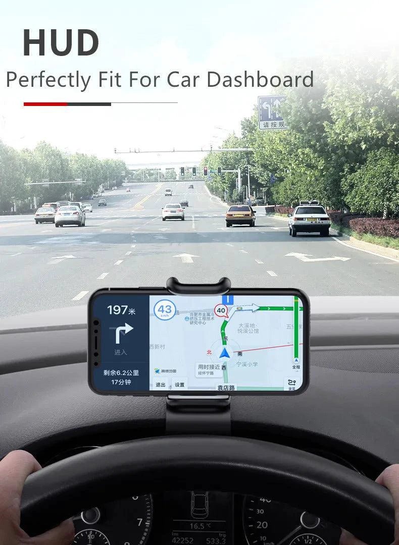Mandotos 360° rotatable car phone holder, universal mobile phone stand with dashboard support and fixed grip bracket.