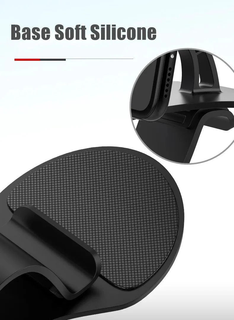 Mandotos 360° rotatable car phone holder, universal dashboard mount for mobile phones, adjustable auto grip and fixed bracket.