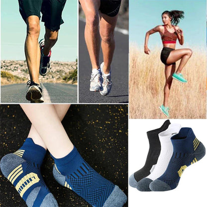 Mandotos 3-pack fitness sports socks with towel bottom, non-slip grip, quick-drying material, suitable for running and basketball.