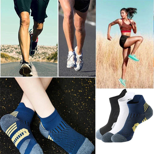 Mandotos 3-pack fitness sports socks with towel bottom, non-slip grip, quick-drying material, suitable for running and basketball.