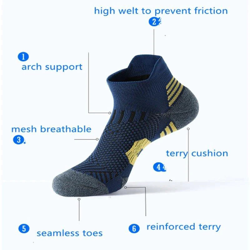 Mandotos 3-pair sports socks with towel bottom, non-slip grip, quick-drying material, ideal for running, basketball, and training.