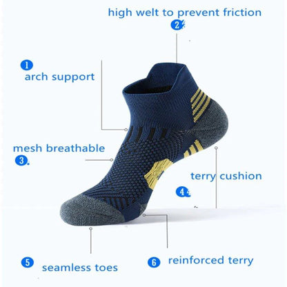 Mandotos 3-pair sports socks with towel bottom, non-slip grip, quick-drying material, ideal for running, basketball, and training.