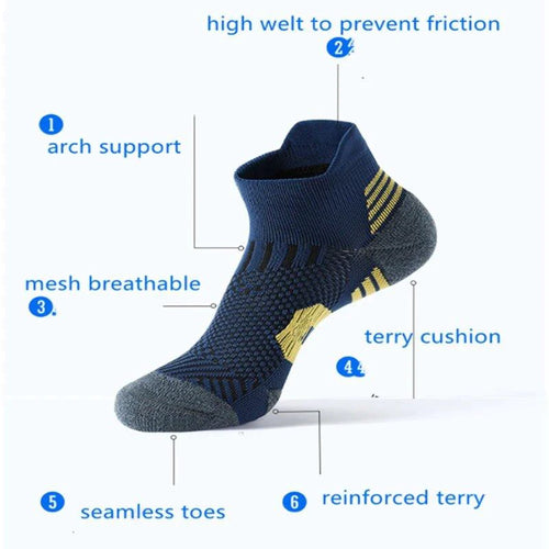 Mandotos 3-pair sports socks with towel bottom, non-slip grip, quick-drying material, ideal for running, basketball, and training.