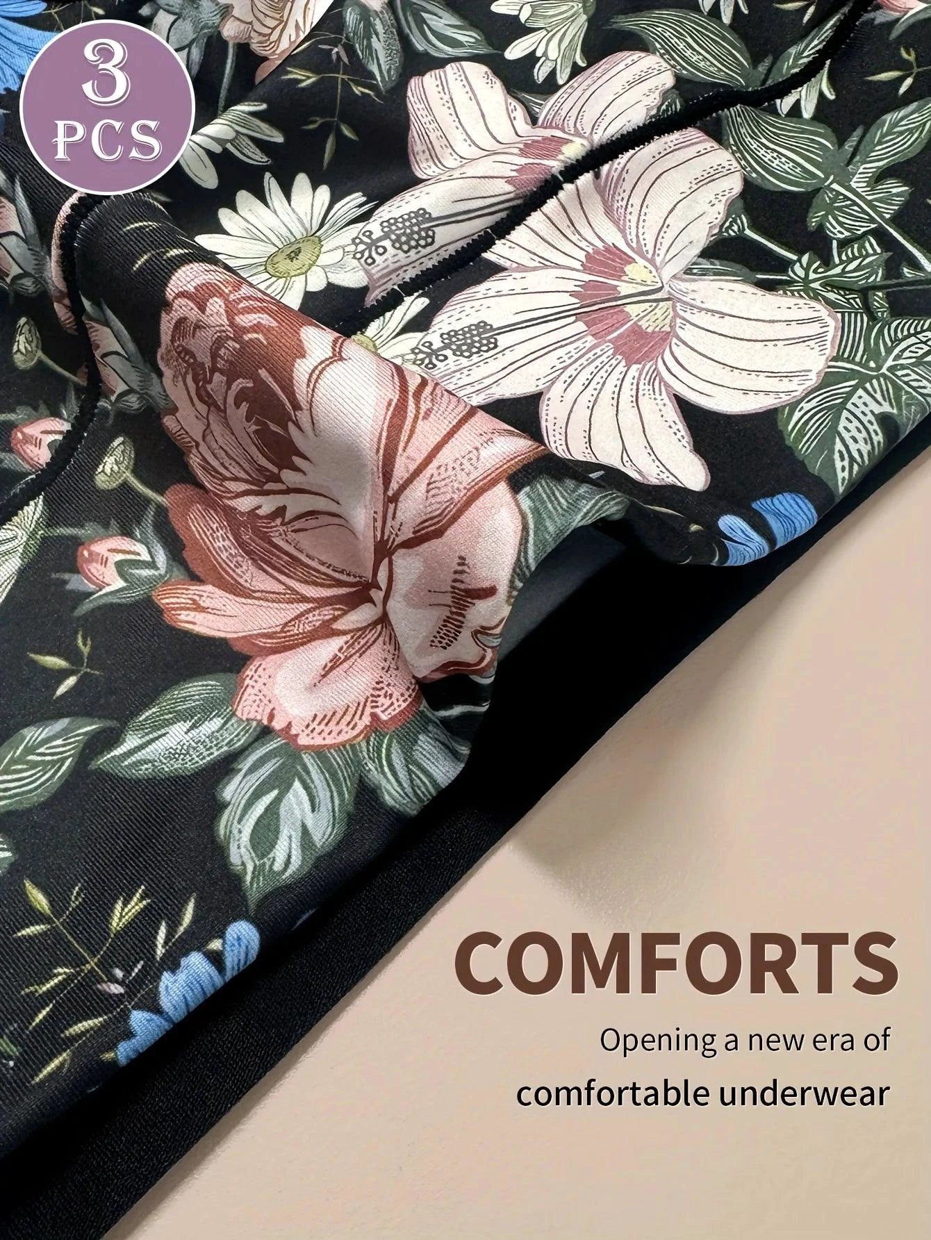 Mandotos 3-pack high-waisted women's panties with printed patterns, tummy tightening, and hip lifting for a comfortable fit.
