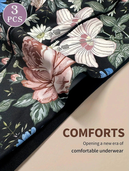 Mandotos 3-pack high-waisted women's panties with printed patterns, tummy tightening, and hip lifting for a comfortable fit.
