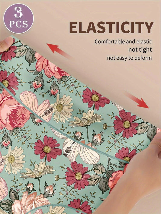 Mandotos 3-pack high-waisted women's panties with printed patterns, tummy tightening and hip lifting design for comfortable fit.