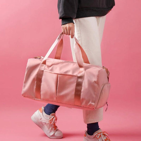 Mandotos waterproof fitness sports travel duffel bag with shoulder strap, ideal for gym, swim, and weekend trips for women and men.