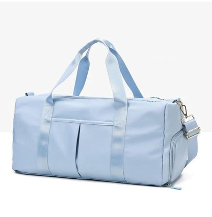 Mandotos waterproof fitness sports travel duffel bag with shoulder strap, ideal for gym, swim, and weekend travel for women and men.