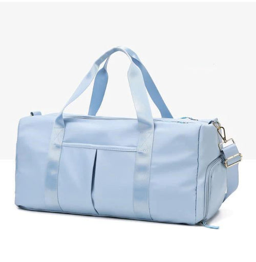 Mandotos waterproof fitness sports travel duffel bag with shoulder strap, ideal for gym, swim, and weekend travel for women and men.