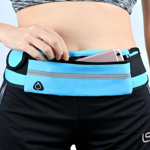 Mandotos fitness waist bag with pocket, slim jogging belt fanny pack for running, hiking, cycling, and gym workouts.