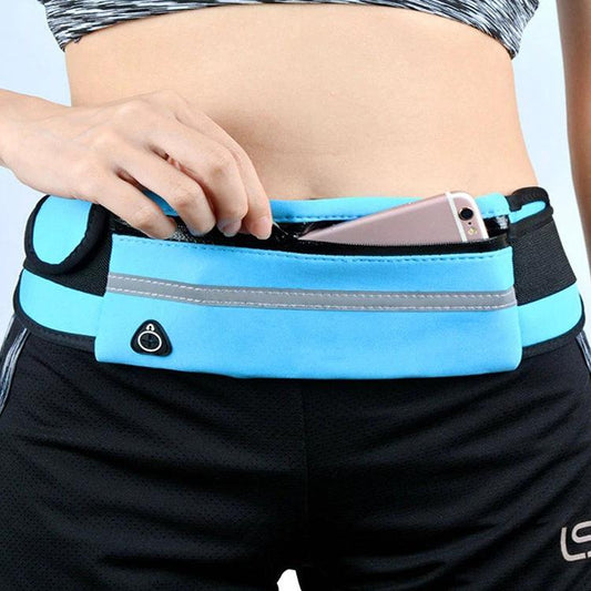 Mandotos fitness waist bag with pocket, slim jogging belt fanny pack for running, hiking, cycling, and gym workouts.