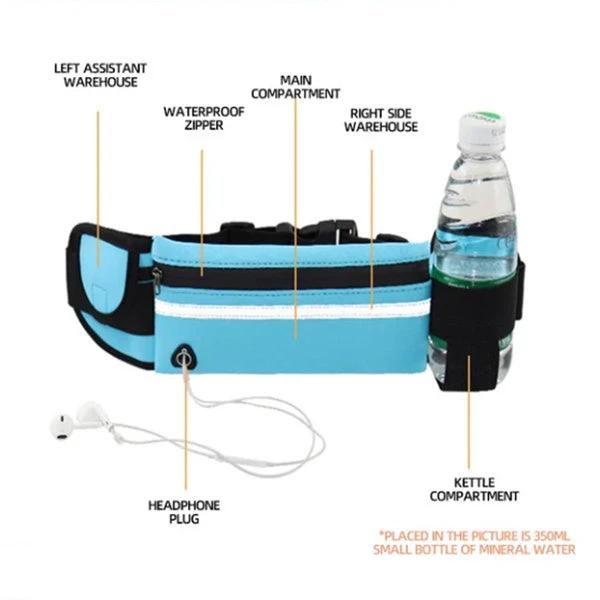 Mandotos slim fitness waist bag with pocket, ideal for running, jogging, cycling, hiking, and gym workouts.