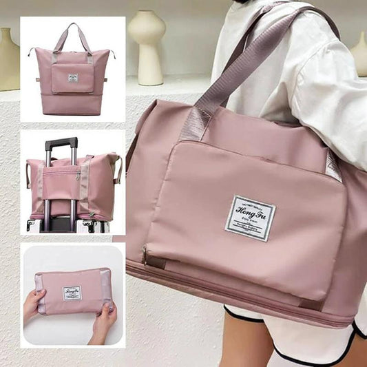 Mandotos foldable waterproof travel bag with large capacity, ideal for gym, fitness, and overnight trips for women.
