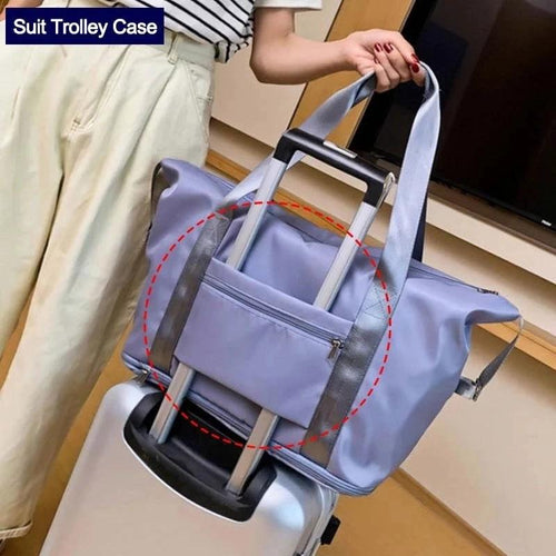 Mandotos foldable waterproof travel bag with large capacity, ideal for gym, fitness, and overnight trips for women.