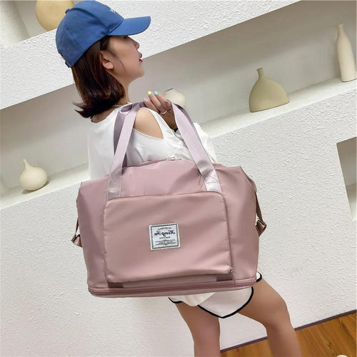 Mandotos foldable waterproof travel bag with large capacity, gym, fitness, and overnight weekender bag for women.