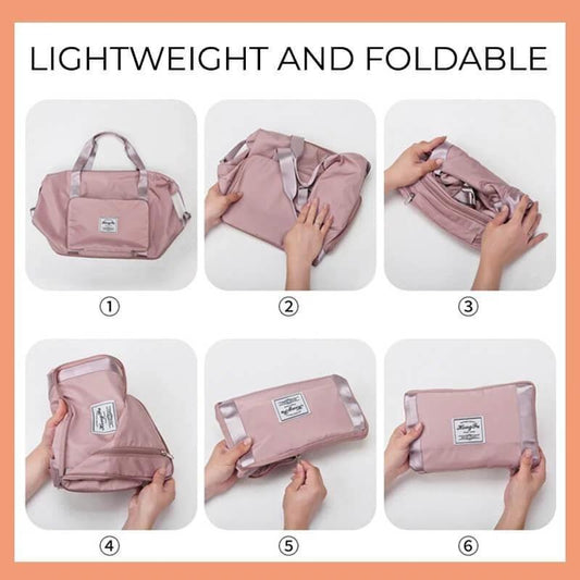 Mandotos foldable waterproof travel bag with large capacity, ideal for gym, fitness, and overnight trips for women.
