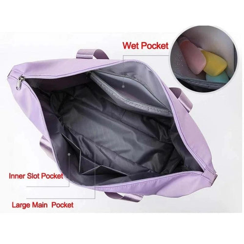Mandotos foldable waterproof travel bag with large capacity for gym, fitness, weekender, and overnight trips for women.