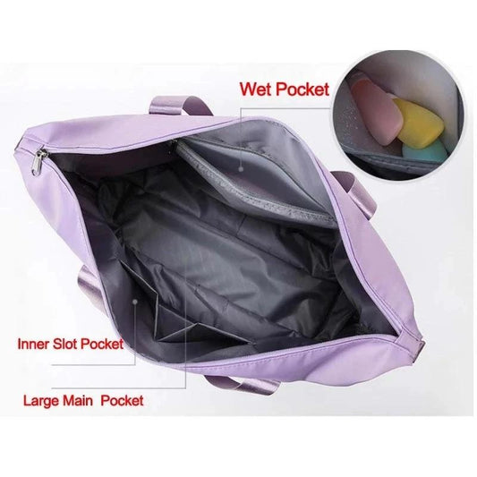 Mandotos foldable waterproof travel bag with large capacity for gym, fitness, weekender, and overnight trips for women.