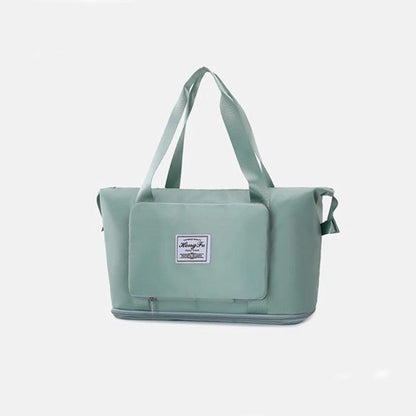 Mandotos foldable waterproof travel bag with large capacity, ideal for gym, fitness, and overnight trips for women.