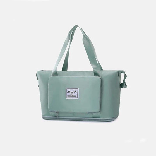 Mandotos foldable waterproof travel bag with large capacity, ideal for gym, fitness, and overnight trips for women.