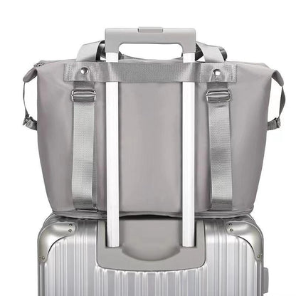Mandotos folding travel bag for women, versatile backpack, shoulder, gym, weekender, and overnight bag in compact design.