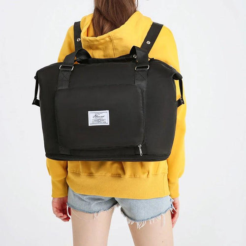 Mandotos folding travel bag suitable for women, versatile for backpack, shoulder, gym, fitness, and overnight trips.