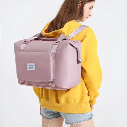 Mandotos folding travel bag for women, versatile backpack, shoulder, gym, and weekend overnight bag, lightweight and compact.