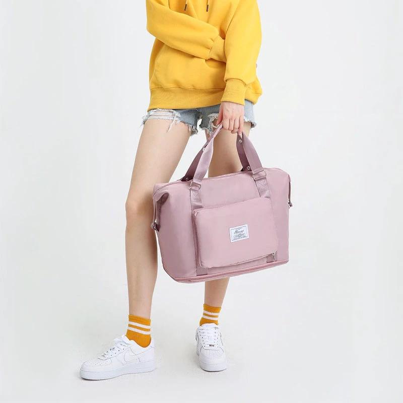 Mandotos folding travel bag for women, versatile backpack, shoulder, gym, and weekend overnight bag, compact and lightweight.