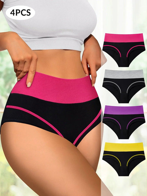 Set of four high-waisted MANDOTOS women's panties with breathable, tummy-tightening fabric and comfortable triangle shape design.