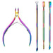 Mandotos 4-piece stainless steel nail cutter set with scissors, nippers, cuticle pusher, and remover for professional nail care.