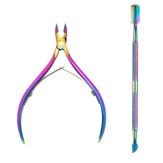 Mandotos 4-piece stainless steel nail cutter and scissors set with cuticle pusher, nail nippers, and manicure tools.
