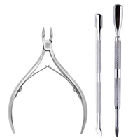 Mandotos 4-piece stainless steel nail cutter and scissors set with cuticle pusher for professional manicure and nail care.