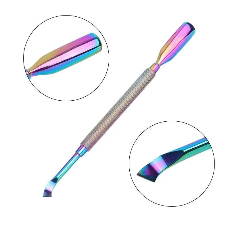 Mandotos 4-piece stainless steel nail cutter and scissors set with cuticle pusher and remover for professional manicure and nail care.