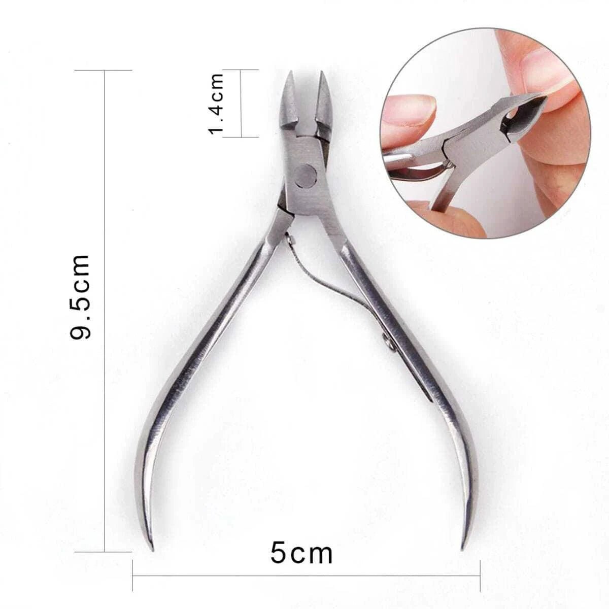Mandotos 4-piece stainless steel nail care set with nail clippers, scissors, nippers, and cuticle pusher for professional manicure use.