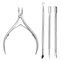 Mandotos 4 pcs stainless steel nail cutter set with scissors, nippers, and cuticle pusher for professional nail care and manicure.