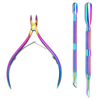 Mandotos 4-piece stainless steel nail cutter and scissors set with cuticle pusher for professional nail care and manicure grooming.