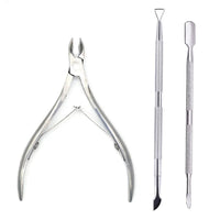 Mandotos 4-piece stainless steel nail care kit with nail cutters, scissors, nippers, and cuticle pusher for manicure grooming.