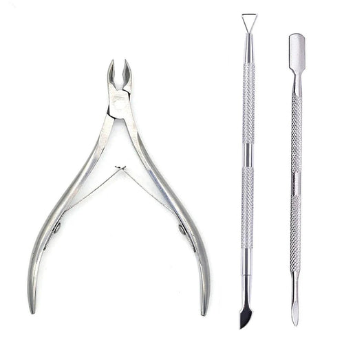 Mandotos 4-piece stainless steel nail care kit with nail cutters, scissors, nippers, and cuticle pusher for manicure grooming.