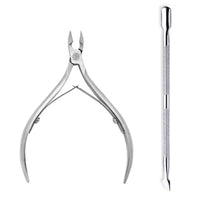 Mandotos 4-piece stainless steel nail cutter and scissors set with cuticle pusher and remover for professional nail care and manicure.