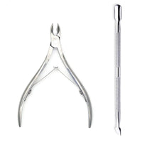 Mandotos 4-piece stainless steel nail care set with nail scissors, nippers, cuticle pusher, and remover for professional manicure use.