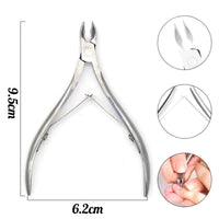Mandotos 4-piece stainless steel nail care set with nail cutter, scissors, nippers, and cuticle pusher for professional manicure tasks.
