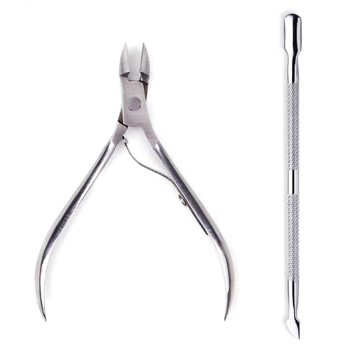 Mandotos 4-piece nail care set with stainless steel nail cutter, scissors, nippers, and cuticle pusher for manicures