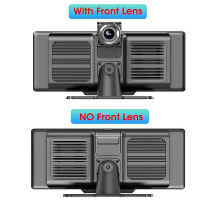Mandotos 4K 10.26-inch mirror dash cam with CarPlay and Android Auto, showing the sleek reflective screen and dashboard view.