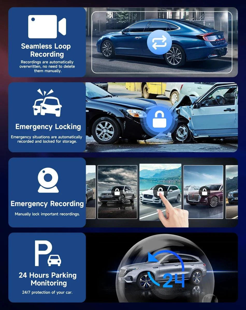 Mandotos 4K 10.26-inch mirror dash cam with CarPlay and Android Auto showing front view on the display.