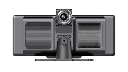 Mandotos 4K 10.26-inch mirror dash cam with CarPlay and Android Auto, showing the reflective screen in a vehicle interior.